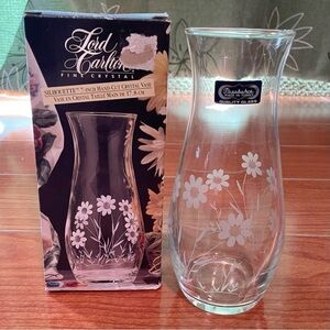 7” HAND-CUT CRYSTAL VASE with Floral Design
